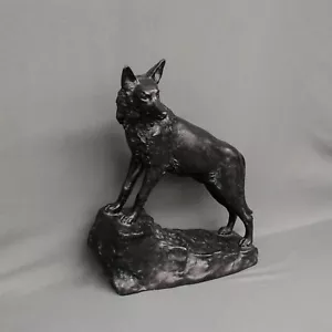 Spelter Statue German Shepherd Dog Standing On Rock 12 1/4" Tall - Picture 1 of 21