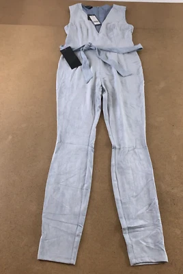 Bebe Women's Medium Light Blue Faux Suede Sleevless V Neck Belted Catsuit NWT - Image 1 of 4