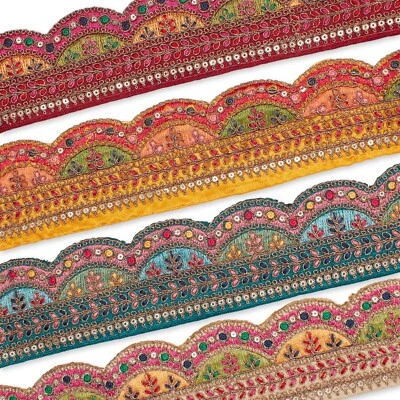 2,25 pulgadas. Cordón de lentejuelas metálico multicolor tejido bordado ribete (9,8 yardas / 9 m) Foto 1 de 2