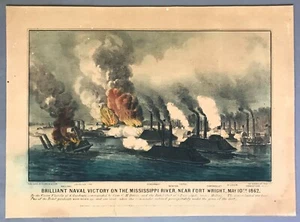 [Currier & Ives]   Hand-Colored Lithograph   Brilliant Naval Victory...   1862  - Picture 1 of 7