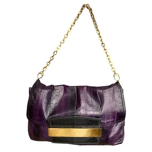 JIMMY CHOO Purple And Black Eel Skin Leather Carolina Shoulder Bag - Picture 1 of 10