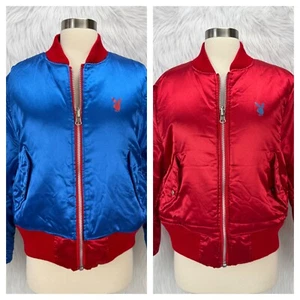 VTG 90's Playboy Bunny Jacket Head Design Womens Reversible Satin Sz L Roller - Picture 1 of 21