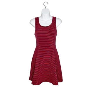 Express Knit Navy Blue & Red Striped Sleeveless Fit & Flare Dress XS 4th Of July - Picture 1 of 12