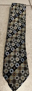 Roberto Villini Couture Designer Handmade 100% Silk Tie Geometric Browns Blue - Picture 1 of 8