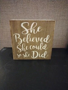 New “She Believed She Could So She Did” 6x6x1.25 Wood Box Art - Belle Maison - Picture 1 of 2