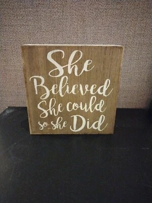 New “She Believed She Could So She Did” 6x6x1.25 Wood Box Art - Belle Maison - Изображение 1 из 2