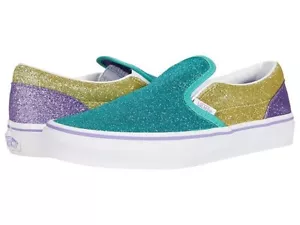 VANS Mermaid Glitter Slip-on Shoes Teal Green Purple Size J 7 - Womens 8.5 - Picture 1 of 9