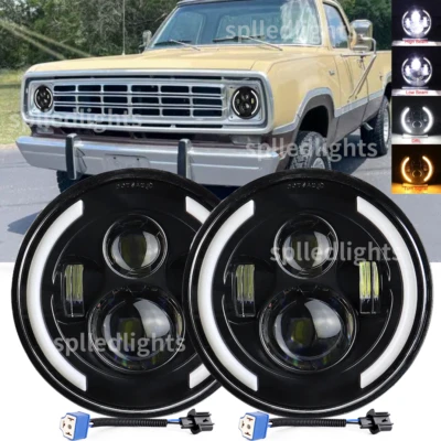 Popular 2PCS 7" Round LED Halo Headlight H4 fit Dodge W100 W200 W300 Pickup D100 - Image 1 of 4