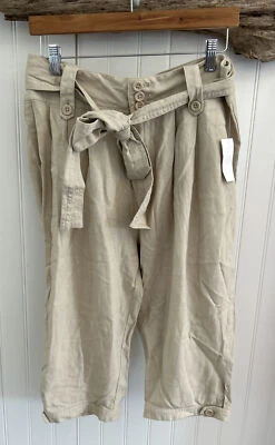 Pantalones capri Charlotte Russe para mujer 11 lino rayón NUEVO beige corbata cintura braguita Foto 1 de 4