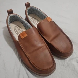 Hey Dude Wally Grip Moc Craft Shoes Men Size 10 Brown Leather Casual Loafers - Picture 1 of 9