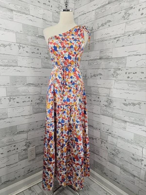 Maxi Vestido Floral Pequeño Rosa Para Mujer Un Hombro Romántico Falda en Niveles Foto 1 de 4