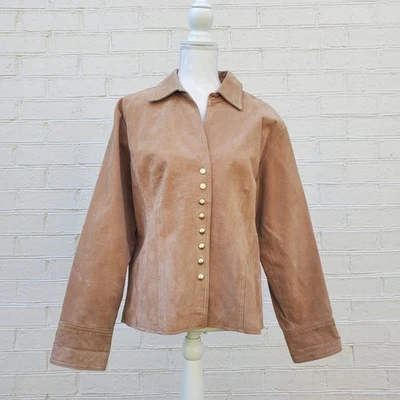 Chaqueta para mujer Coldcreek marrón camel gamuza cuero botón a presión occidental talla L Foto 1 de 4