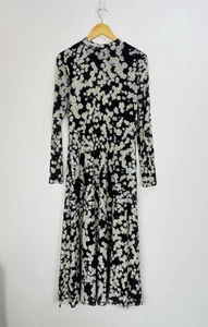 Mint Velvet Dress Women Size 14 Black Floral Mesh High Neck Long Sleeve Maxi - Picture 1 of 9
