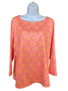 Vineyard Vines Women’s Rash Guard Large Pink Orange Fish Print Swim Shirt UPF - Picture 1 of 9