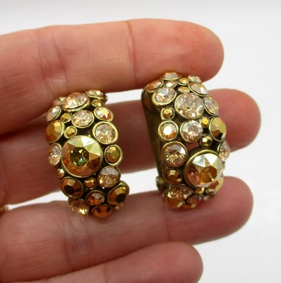 HEIDI DAUS GOLD AMBER CRYSTAL CLIP ON EARRINGS ~ SO SPARKLY! - Image 1 of 4