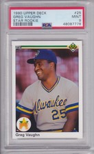 1990 Upper Deck #25 Greg Vaughn Rookie PSA 9 Mint rc Brewers (778)