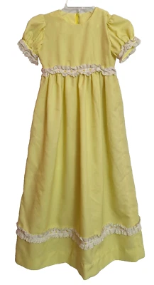 Maxi Vestido Amarillo Hecho a Mano De Colección Años 70 Niñas 8/10? Disfraz de pradera mangas abullonadas Y1 Foto 1 de 4