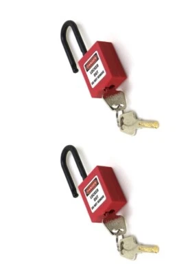 2pcs x 38mm Nylon Lockout Tagout Lock Isolation Safety Padlock Red w/ 2 Keys