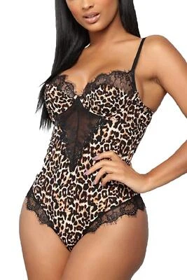 Mujeres Sexy Una Pieza Lencería Leopardo Prendas para dormir Encaje Camisones Babydoll Ropa interior Foto 1 de 4