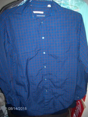 Perry Ellis ~ Camisa de vestir hecha en Hong Kong para hombre ~ 14 1/2 rayas azules/rojas Foto 1 de 2