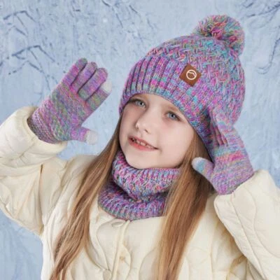 3Pcs Ear Protection Children Beanie Cap Fleece Scarf Cap - image 1 of 4