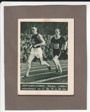 1934 ILSA candy advertising trade card SPORT -- Athletics LEHTINEN NURMI Finland