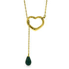14K Solid gold fine Heart Necklace 16-24" w Drop Briolette genuine Emerald