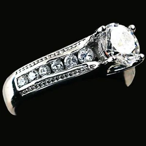 ROUND BRILLIANT CZ w/Caviar & RD CZ Accents Engagement Ring_SIZE-7_NF_925 SILVER - Picture 1 of 3