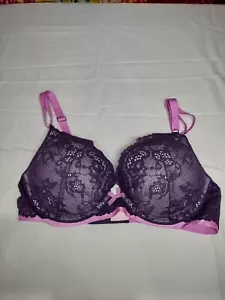 Reggiseno imbottito Victoria's Secret 34C Dream Angels push-up sottofilo viola massiccio - Foto 1 di 13