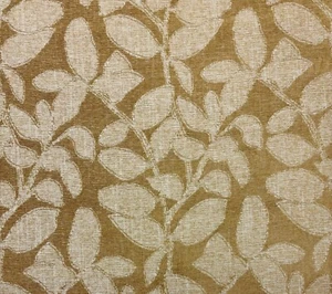 BALLARD DESIGN BREDON MUSTARD OVERSIZED LEAF FLORAL JACQUARD FABRIC BY YARD 57"W - Picture 1 of 6