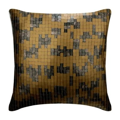 Couch Pillow Case Gold 16"x16", Home Decor Silk Fabric - Checkered Gold - Image 1 of 3