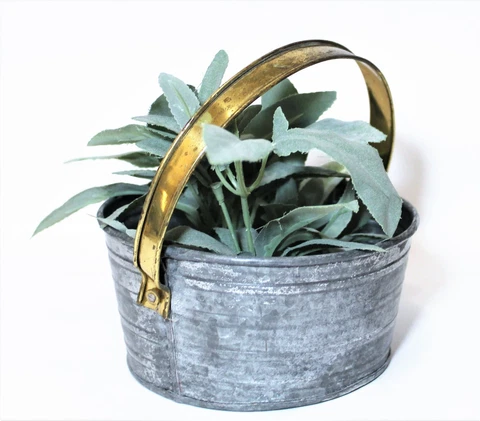 Galvanized Metal Planter Bucket Brass Handle Cover