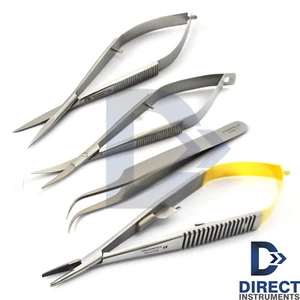 4Pcs Castroviejo Needle Holder Suture Tying Forceps Micro Surgery Noyes Scissors - Picture 1 of 5