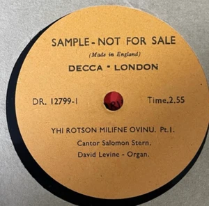 Jewish Cantorial 78 RPM-Salomon Stern-Yehi ratzon melifnei Ovinu-Private Sample - Imagen 1 de 2