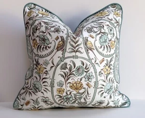 Lewis & Wood Designer Linen Cushion Cover Angelica Floral Juniper 50x50 cm - Picture 1 of 10
