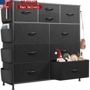 10 Drawer Fabric Dresser Organizer W/ Side Pockets Hooks Bedroom Living Room New - Picture 1 of 9
