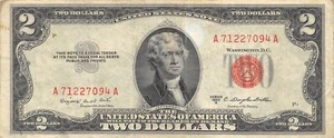 USA $2 Series of 1953 B Prefix A Red Seal Circulated Banknote N #11 - Picture 1 of 2