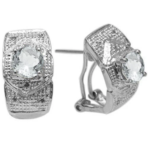 PENDIENTES FINOS DE PLATA DE LEY 925 CON DIAMANTES GENUINOS Y TOPACIO BLANCO Y PLATINO  Foto 1 de 1