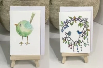 Watercolour Gift/ Greeting Card Set Of 2 Birds  With Envelopes By Kenna - Image 1 of 4