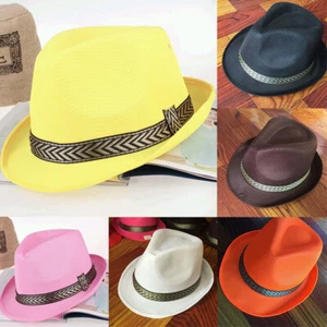 Unisex Men Women cowboy hat Trilby Summer Beach Straw Cap Wide Brim Sun Panama - Picture 1 of 21