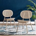 Modway Malina Wood Dining Chair With Cane Rattan In Gray - Set Of 2