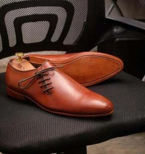 Neue reine handgefertigte hellbraune elegante Leder-Schnürschuhe für Herren - Bild 1 von 4