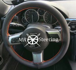 FÜR MAZDA MX5 MK3 05-14 REAL PERFORIERTE LEDER-LENKRADABDECKUNG ORANGE STICH - Picture 1 of 1