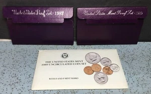 1987-S & 1989-S U.S. MINT COIN PROOF SET PLUS 1989 P & D UNCIRCULATED COIN SET - Picture 1 of 17