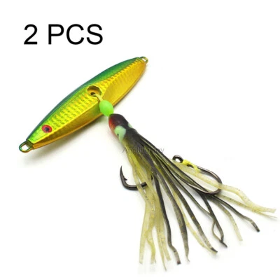 2 PCs130g Big Game Metal Slow Knife Vertical Jig Lure Vertical Bait VMC Hook Rig - Image 1 of 4