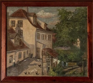 CAPTIVATING OLD ANTIQUE FOLK ART LANDSCAPE HOUSE IMPRESSIONIST OIL PAINTING 1918 - Picture 1 of 16