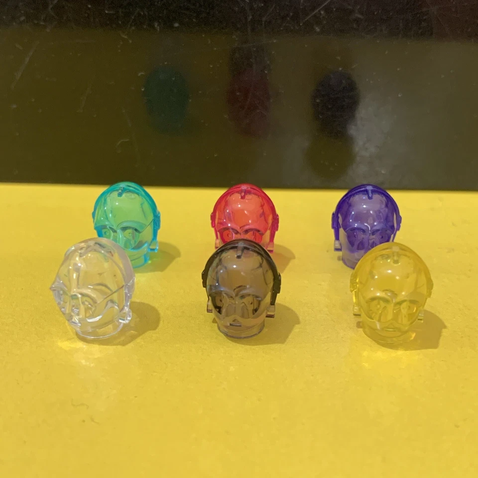 NEW LEGO 6 C-3PO Heads Set Transparent Trans Colors Rare Hard To Find - Image 1 of 1