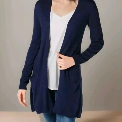 Cardigã Maison Jules drapeado suéter feminino bolsos grandes vovó azul marinho novo  - Imagem 1 de 4