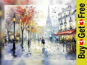 Parisian Autumn Walk 5"x7" Print on Matte Paper | Romantic Cityscape Artwork - Picture 1 of 7