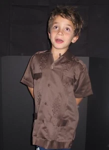 Boy's Guayabera Wedding Baptism Kids Toddler Button-Up Casual Dress Shirt Brown - Picture 1 of 6